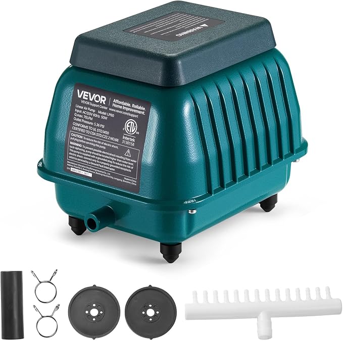 VEVOR Linear Air Pump 1110 GPH | Pond Aerator & Septic Tank Pump