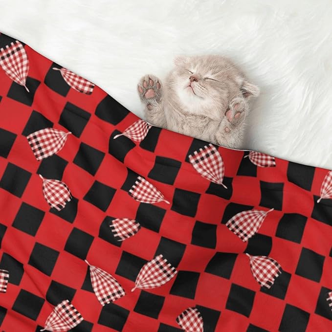 Double Sided Pet Mat for Dog Bed Topper Cat Blanket Furniture Protector, Red Black Buffalo Check Plaid Pattern, Reversible Plush with Tactile Dot Pattern for Style Change