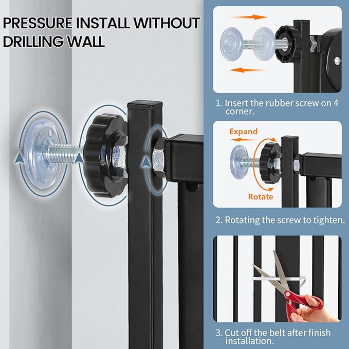 59" Extra Tall Pet Gate - Durable Metal Cat and Dog Gate With Double Safety Lock & Walk Thru Door for Indoor Stairs, Doorways, Hallways - Self Closing/Stay Open/Open Both Ways, Pressure Mounted