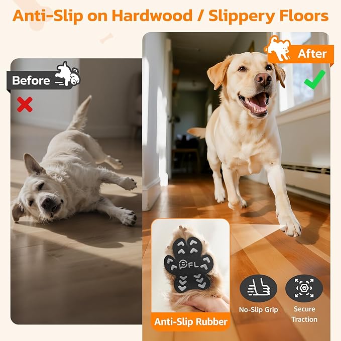 Anti Slip Dog Paw Protector Pads for Senior Dogs, Paw Pads for Dogs Traction, Disposable Self Adhesive Paw Grips for Old Dog on Slippery Hardwood Floor, Black 12 Sets (48pcs) XXL (61-80lbs)