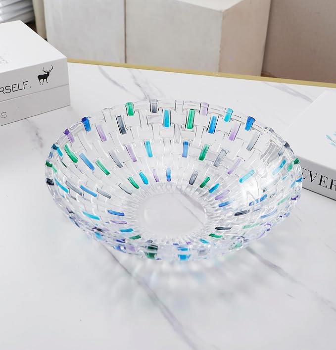 MAGCOLOR Hand Painted Blue Woven Glass Crystal Salad & Fruit Bowl Decoration,Centerpiece For Home,Office,Wedding Decor, Fruit, Snack, Dessert, Server (Blue)
