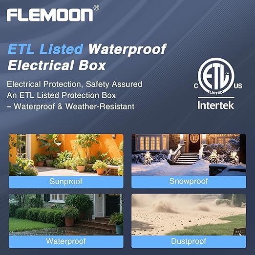 Flemoon Medium Outdoor Electrical Box (11.5x5.2x4 inch), IP54 Waterproof Extension Cord Cover w/6 Cable Entry Ports, Weatherproof Connection Box for Power Strip, Timer, Holiday Lights, Light Grey