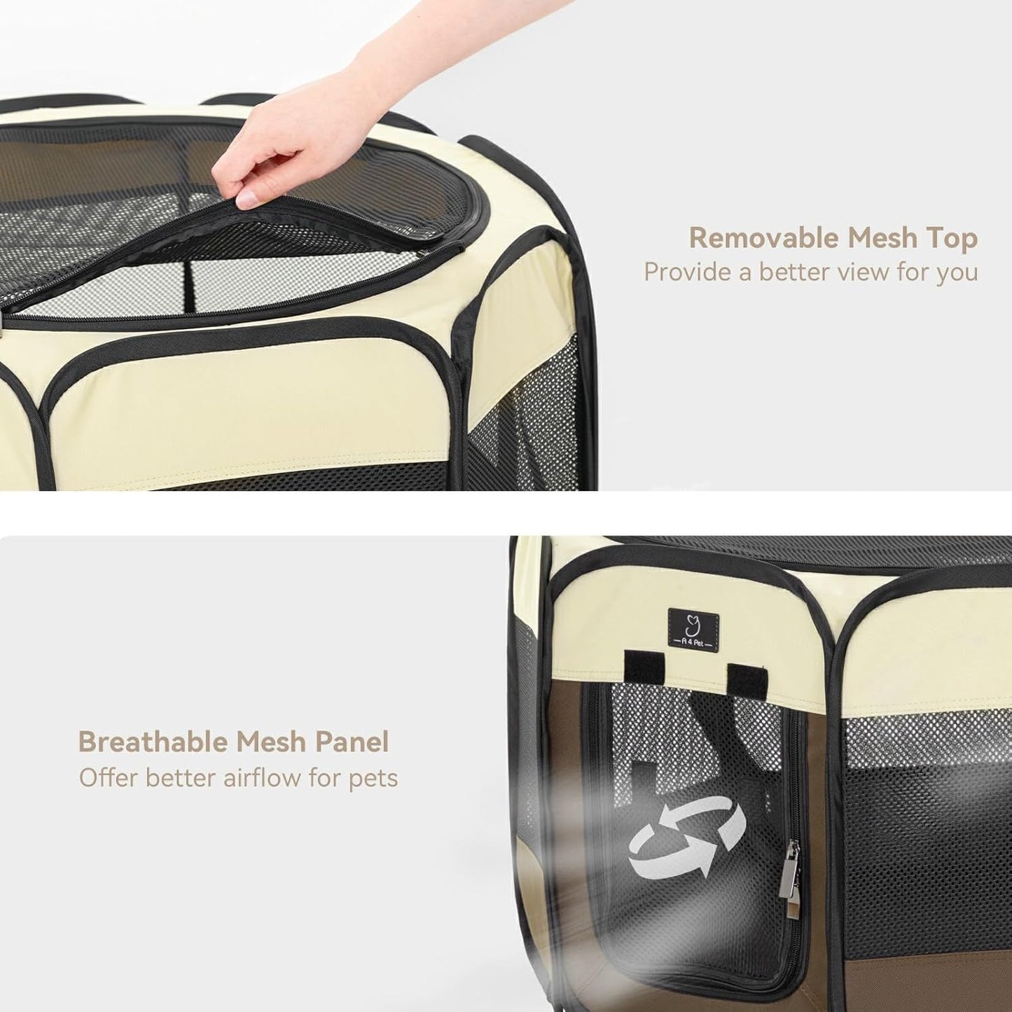 A4Pet Puppy Playpen, 39.5” Pet Playpen with Bowl, Suitable for Puppies, Kittens, and Small Animals, Removable Zipper & Mesh Panel(16”W × 10”H)