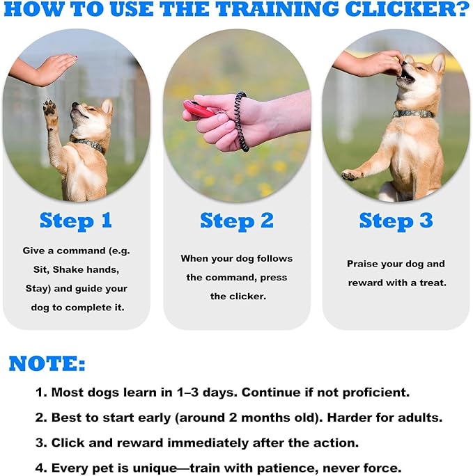 Dog Clicker for Training with Wrist Strap, Training Clicker for Puppy, Cat, Potty, Bird, Horse, Pet, Dog Clicker Trainer Training Tools, Behavior Aids, 2 Pack Black and White