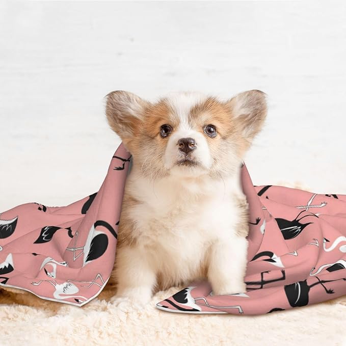 Two Sided Pet Cuddler Blanket for Anxiety Calming, Pink Flamingo, Reversible Plush Design with Bubble Dot Pattern Provides Familiar Surface Anywhere