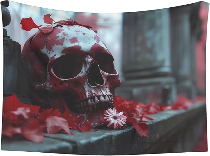 Waterproof Dog Blanket Soft Pet Blanket for Puppy Cat, Fleece Cat Throw Blankets for Furniture Bed Couch Sofa Reversible - Gothic Red Skull Cemetery