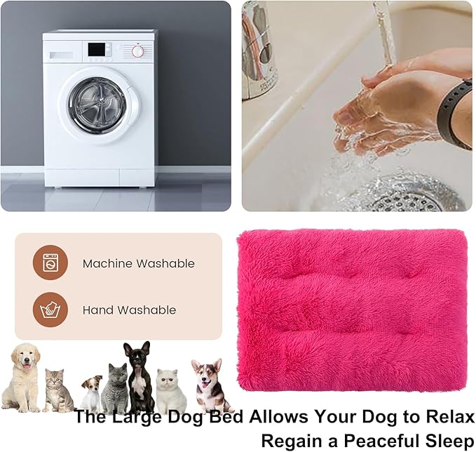 Dog Crate Mat, Dog Bed for Large Dogs, Comfy Fluffy Kennel Pad Anti-Slip for Dog beds & Furniture, Quilted Dog Bed for Pets for Medium/Small Dogs Cats (Color : Rose, Size : 48x33)