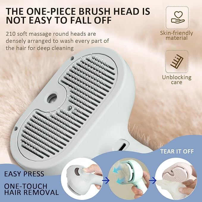 Fur Shower Brush for Dogs, 3 In 1 Self Cleaning Steamy Pet Brush, Pets Spray Hair Removal Comb - Anti-Static, Dog Grooming Tool With Steam | Skin-Friendly Design (White)