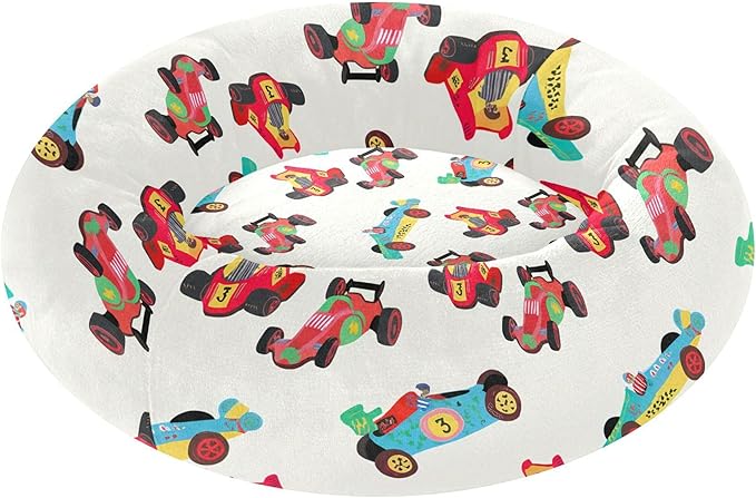 Dog Bed Race Cars Sleeping Pet Bed with Anti-Slip Bottom for Small Medium Dogs and Cats, Round Calming Sleeping Washable Puppy Beds 20 in