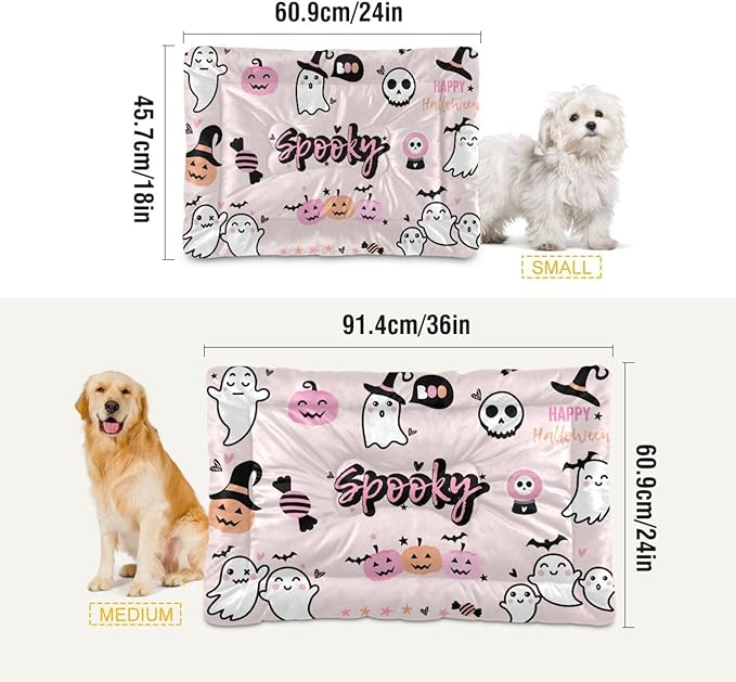 Pet Bed Halloween Ghost Dog Bed Mat Absorbing Non Slip Pad Pet Sleeping Mat for Small, Medium, and Large Dogs Puppy Cat 36 in x 24 in