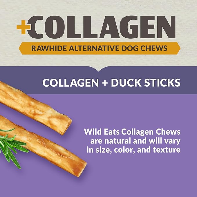 Wild Eats Real Duck Collagen Sticks for Dogs (25 Pack,5 Inch) Long Lasting Dog Chews No Hide Dog Treat Bully Stick Alternative, Rawhide Free, Grain Free, High Protein