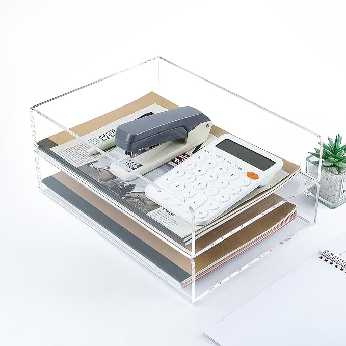 2 Pack Acrylic Paper Tray Organizer for Desk Clear File Organizer,Acrylic Desk Organizers and Accessories Sorter,Perfect for File Paper, Ipad, Letter, A4 Office File, Books, Notes.(Vertical)
