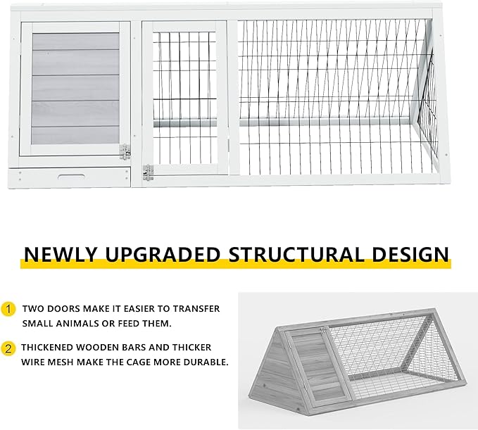 Rabbit Hutch Indoor Outdoor, Chicken Coop, Brooder Box for Chicks, A-Frame Poultry Quail Cage Duck House with Ventilating Wire Bunny Cage for Small Animals (Grey)