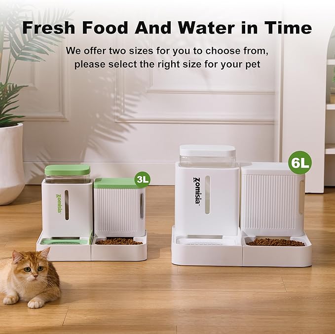 Gravity Cat Feeder and Water Dispenser, 2 in 1 Cat Self Feeder with 180 Degree Rotatable, 2 Pack Automatic Feeding Large Capacity for Small Medium Dog Puppy Kitten, White, 0.8 Gallon x 2