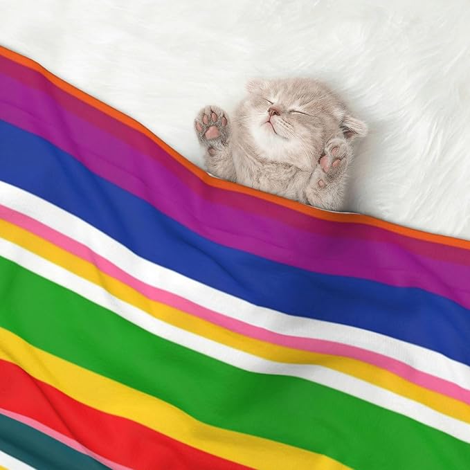 Pet Blanket for Couches and Beds, Novel Colorful Mexican Blanket Stripes, Reversible Double Sided Plush Design with Soft Bumpy Texture and Smooth Surface, Furniture Protector