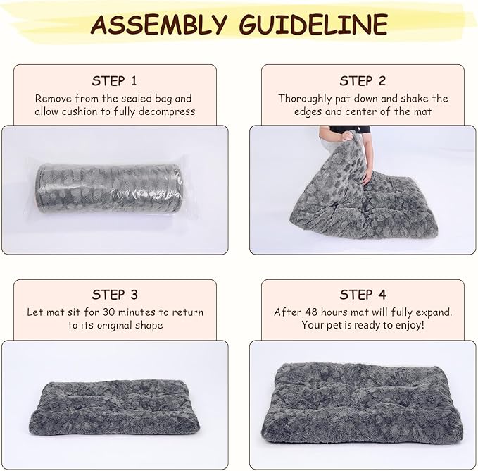 Washable Dog Bed for Small to Large Dogs, Calming Anti Anxiety Medium Dog Bed, Deluxe Plush Faux Fur Crate Beds, Comfy Fluffy Kennel Pad Pet Mat with Non-Slip Bottom, 36"x27", Dark Grey
