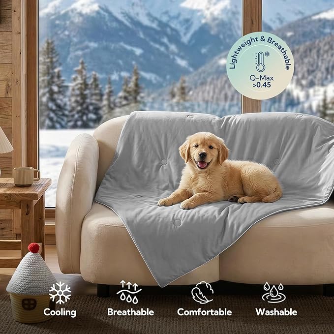 Soulbond Cooling Blanket for Extra Large Dogs - Q-MAX>0.45, Washable Cool Pet Cats Throw Blanket for Hot Weather, Self-Cooling Soft Dog Mat for Bed Crates Couch Sofa Cars(50"x60", Dark Gray)