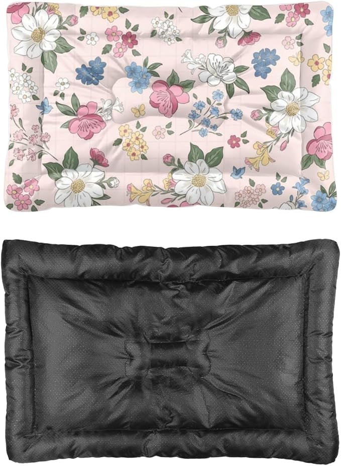 Vintage Cute Pink Floral Washable Dog Bed Crate Mat Washable Pet Bed Pad Dog for Small Crate Non-Slip Pillow for Soft and Comfortable Pet Mat Kennel Pillow Dogs Indoor Outdoor 24X18 Inch