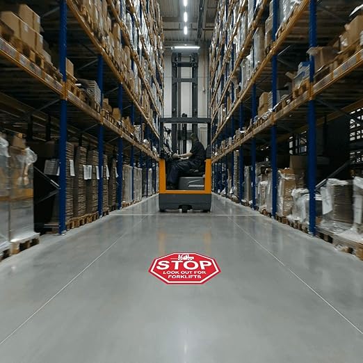 "Stop Look Out for Forklifts" - Laminated Vinyl Floor Sign by Graphical Warehouse - 5S Safety and Security Signage, Visual Communication Tool (34")