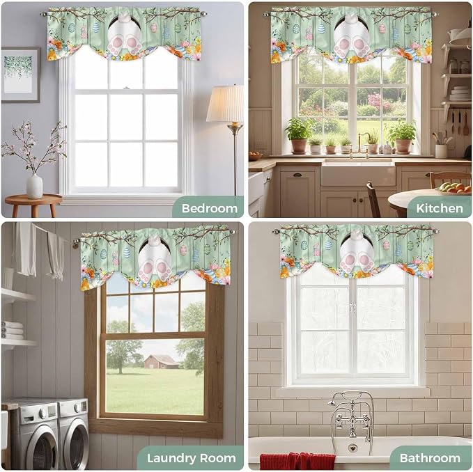 Easter Tie Up Valance Curtains for Windows, Kitchen Curtains Window Shades