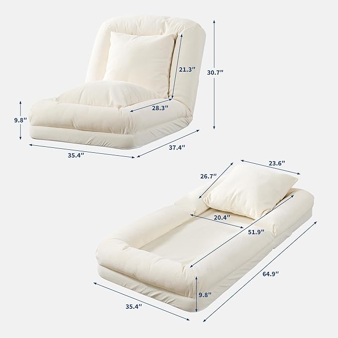 GarveeHome Human Dog Bed for Adult, Comfy Lazy Sofa Bed with 2 Pillows & 5 Adjustable Position, Chenille Upholstered Lounge Chair for Living Room Bedroom Beige