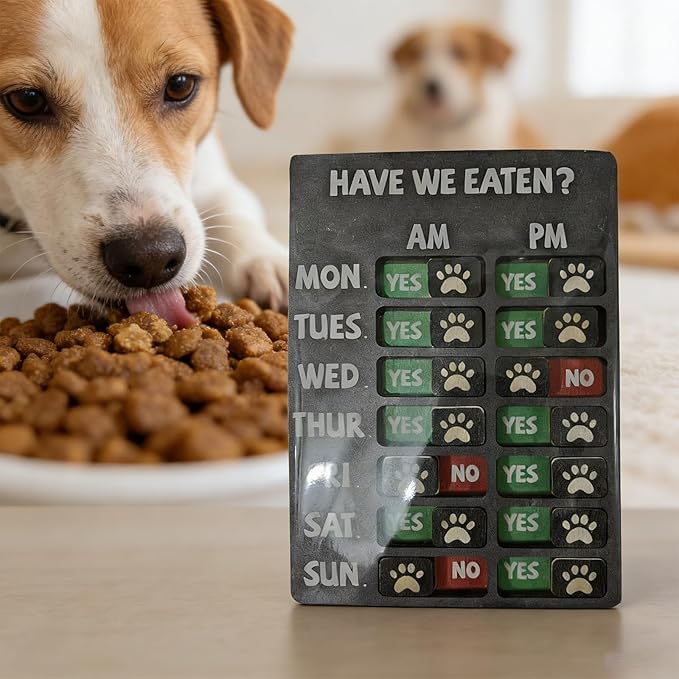 Large Pet Feeding Monitor Board Wood Composite Clear Indicators for Daily and Weekly Tracking Wooden Sign