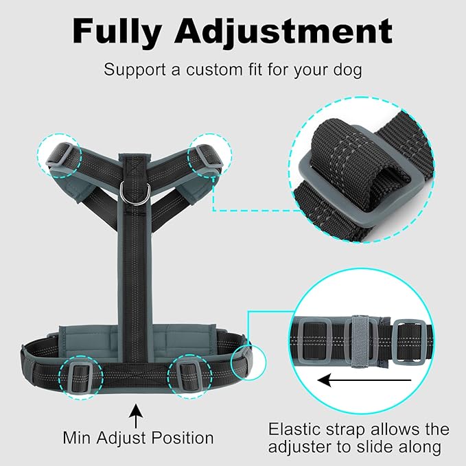 Plutus Pet No Pull Dog Harness, Adjustable Nylon Harness with Soft Padding, Reflective and Heavy Duty Dog Harness for Small, Medium, Large Dogs(Black, L)