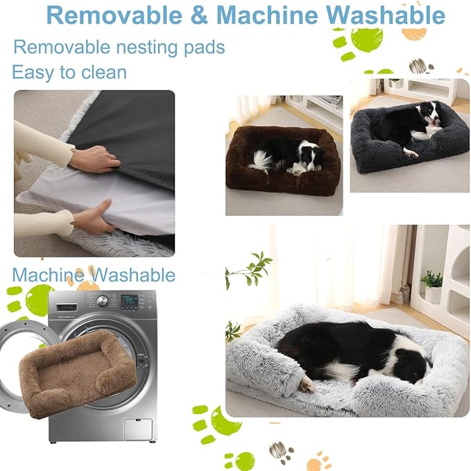 Dog Beds Large Sized dog Orthopedic, Sofa Dog Bed with Waterproof Lining and Nonskid Bottom, Rectangle Washable Dog Bed for Medium Small Dogs and Cats Comfortable ( Color : Khaki , Size : 51 x 35" )