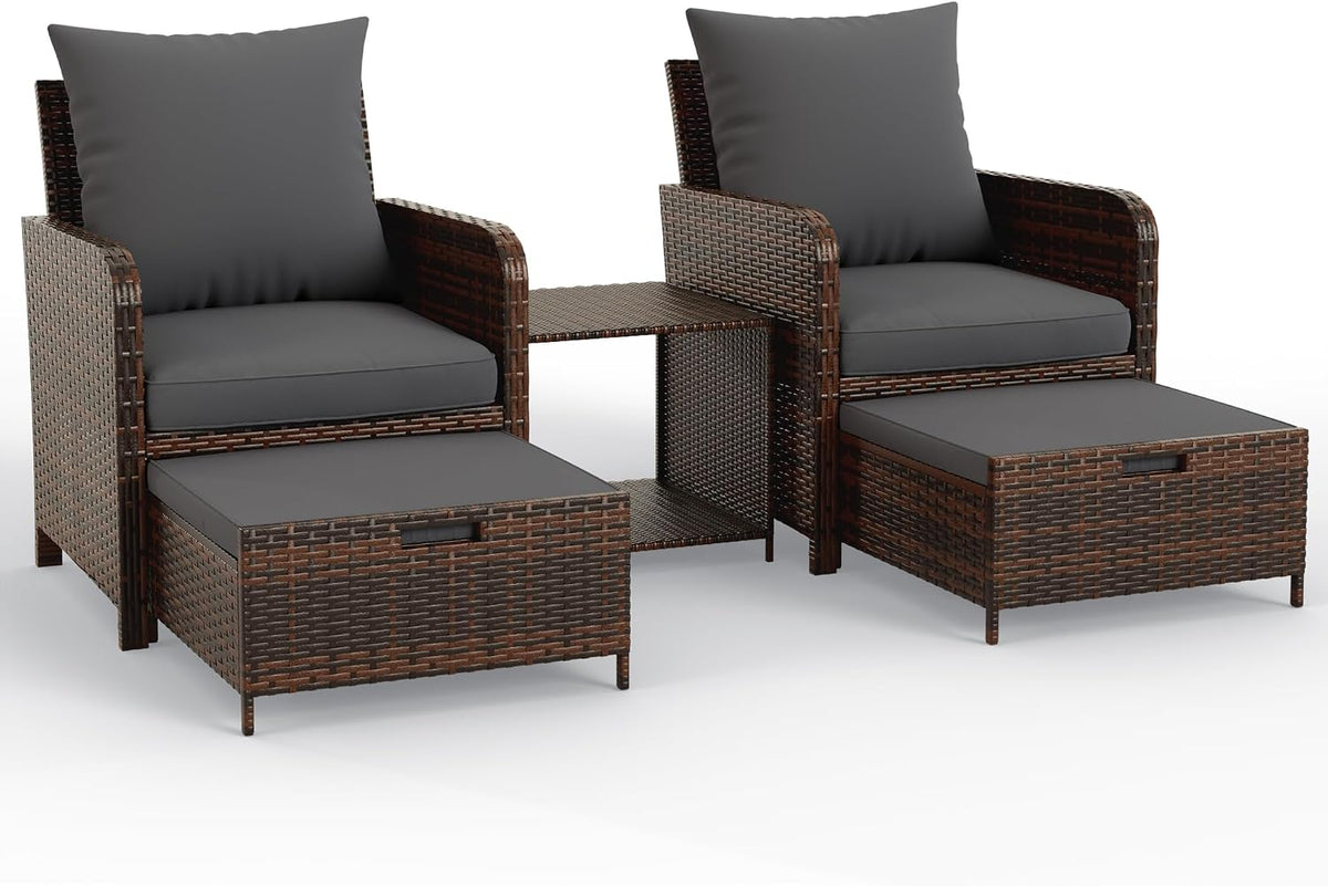 UDPATIO Balcony Furniture, Space-Saving Patio Chairs with Ottoman