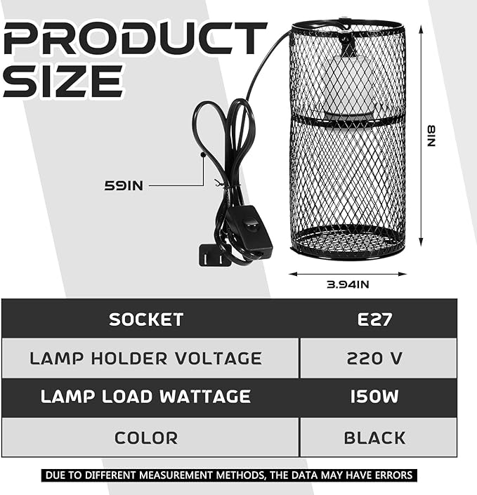 VIHOSE 4 Pcs Reptile Heat Lamp Guard with 150W Ceramic Heat Emitter Basking Anti Scald Heating Lamp Holder Mesh Cage Reptile Protection Lampshades for Lizard Snake Chick, Bulb Not Included
