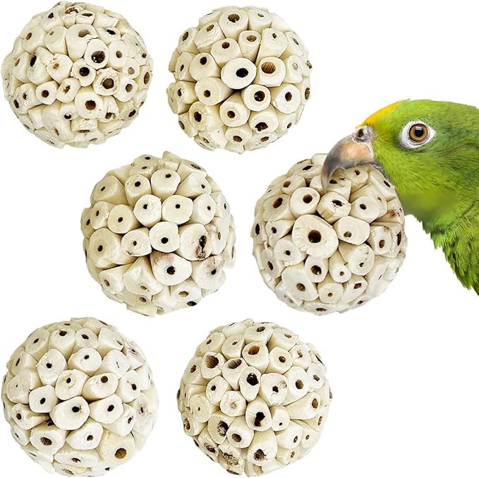 PINVNBY 6 Pack Small Sola Balls Bird Toys Soft & Chewable Bird Chew Ball Natural Sola Plant Lightweight Shred Toy for Parakeet Cockatiel Lovebird Budgie and Similar Sizes Pets