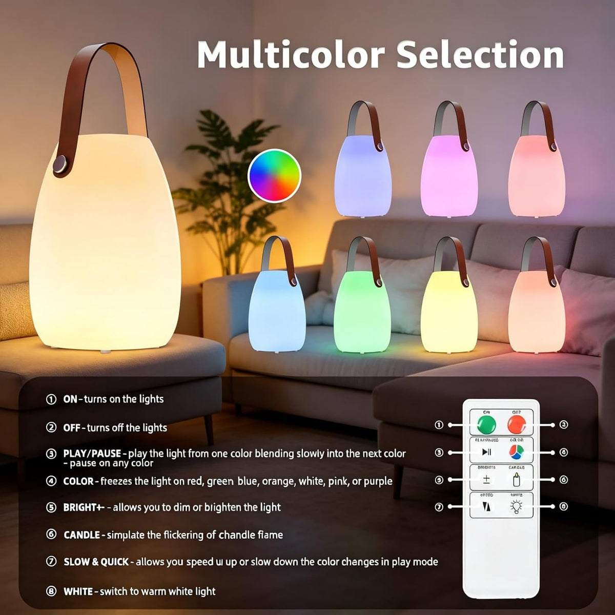 uuffoo 2 Pack Rechargeable Portable Table Lamp with Remote