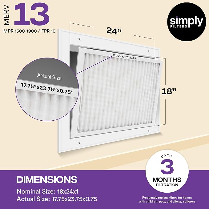 Simply 18x24x1 Air Filter, MERV 13, 4 Pack,