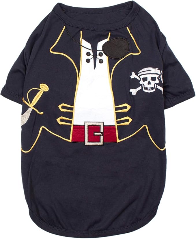 Parisian Pet Captain Sparrow Dog Shirt - Embrroided Dog Pirate Costume - 100% Cotton & Polyester Dog Pirate Captain Shirt - Sleeved Dog Clothes - Black Dog Shirts for Medium Dogs - Pet Costumes - M