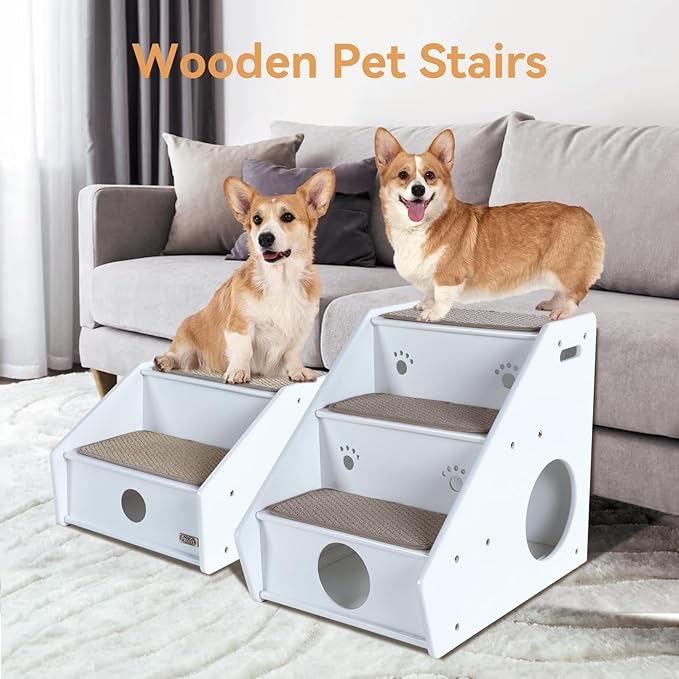 Petsfit 2-Steps Dog Stairs, Non-Slip cat Window Perch, White(21x17x14 inch)