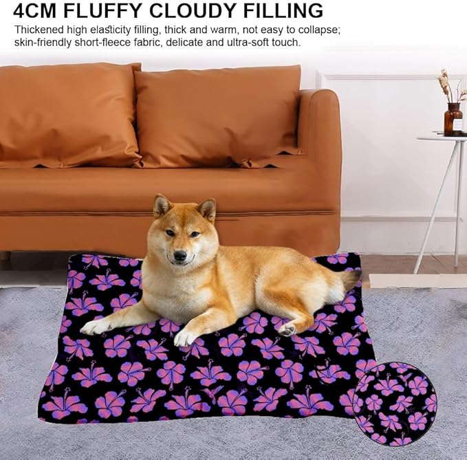 Pink Hibiscus Dog Bed Crate Pad Non Slip Bottom Dog Anti-Slip Mat Cozy Soft Outdoor Bed Supplies Printed Pet Beds for Dogs Gift Soft Pet 24× 18 Inch Indoor Outdoor