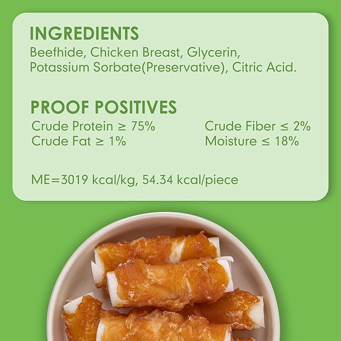 MON2SUN Dog Treats, 2.5 Inch Chicken Wrapped Rawhide Rolls, Teeth Cleaning Chews with High Protein for Small Dogs, 21.2 oz (32 Count - Pack of 1)