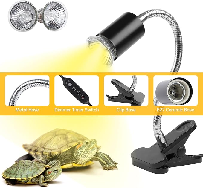 Turtle Basking Light (Cycle Timer), Tortoise Lamp UVA UVB Heat Bulbs -2 Pack 50W, 360°Rotatable Turtle UVA/UVB Basking Heat Light Bulb for Lizard, Beared Dragon