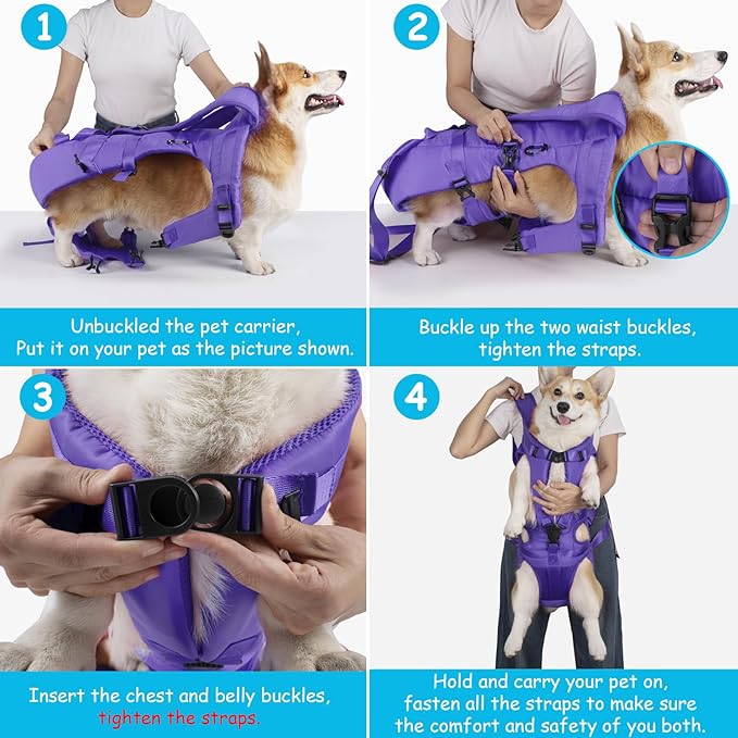 PetBonus Pet Front Dog Carrier Backpacks, Adjustable Pet Backpack, Legs Out Easy-fit Puppy Chest Carrier for Medium Small Dogs, Hands Free for Hiking, Cycling (Purple, XL)