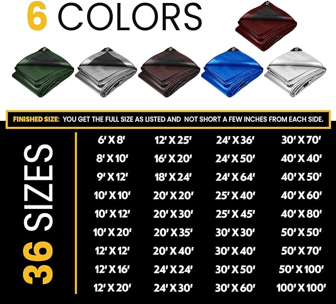 PROTARP Extra Heavy Duty 16 Mil Tarp Cover, Waterproof, UV Resistant, Rip and Tear Proof, Poly Tarpaulin with Reinforced Edges for Roof, Camping, Patio, Pool, Boat. (Maroon/Black 40′ X 40′)