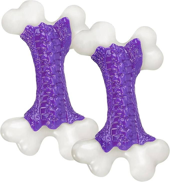 2-Pack Indestructible Dog Toys for Aggressive Chewers: Bacon Flavored Hard Nylon Bone Chew Toys, Tough Dog Chew Toys for Large Dogs, Dog Toys to Keep Them Busy for Medium Large Breed, Purple