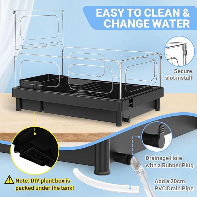 GOZILLA Small Turtle Tank with Filter, Acrylic Aquarium Turtle Tank Starter Kit with Multi-Functional Areas for Turtles, Hermit Crabs, Crayfish, Small Reptiles. (Black)