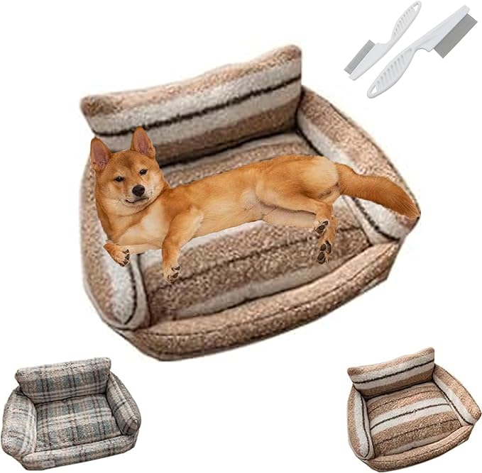 Lazy Holiday Plush Cozy Dog & Cat Sofa Bed, Teddy Velvet Dog Bed, Trendy Striped Faux Lambswool Double Layer Dog & Cat Sofa Bed Dogs Sleeping Mat for Medium Small Dogs & Cats (A-1,M)