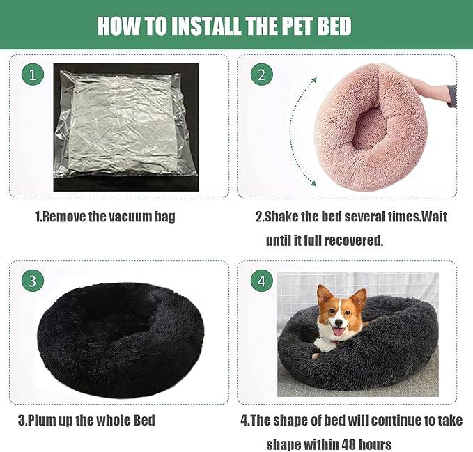 Calming Faux Fur Dog Beds Calming Donut Cuddler Dog Bed Washable Round Cat Bed Pillow Cuddler Fluffy Indoor Dog Calming Beds with Anti Slip Bottom Solid Color Cyan 35 Inch