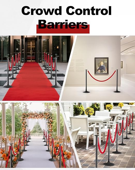 RoadHero Plastic Stanchion Post, Red Carpet Ropes and Poles with Weighted Base, Velvet Rope Barrier for Crowd Control, Party and Movie Theater, 2 PCS