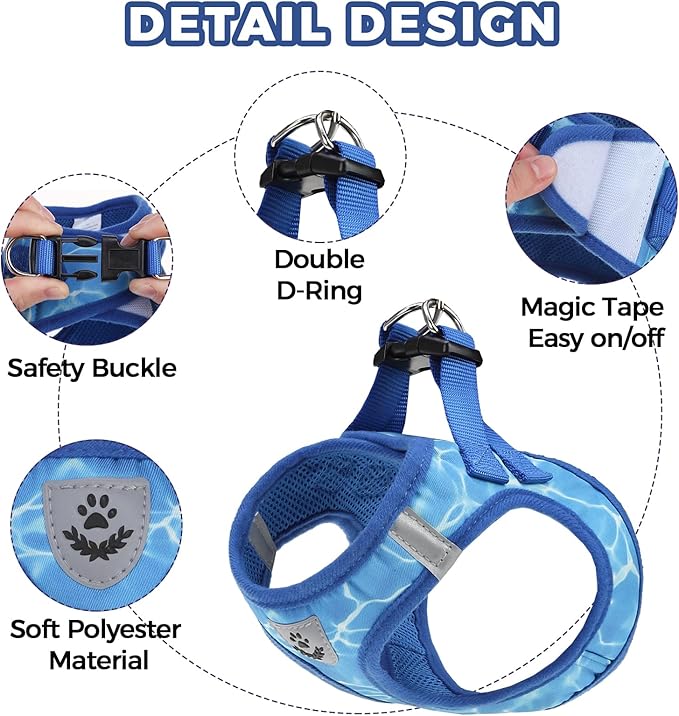 PAWCHIE Dog Harness and Leash Set, Step in No Pull Soft Pet Harness, Reflective Adjustable Puppy Vest for Small Medium Dogs Cats, No Choke Harness Vest with Poop Bag Holder for Walking,Running,Blue M