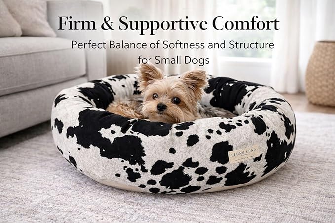 Organic Cotton Canvas Dog Bed: Removable Cover, Natural Fill - Made in USA (Cow Print Black White, X Small 18" x 6" inches)