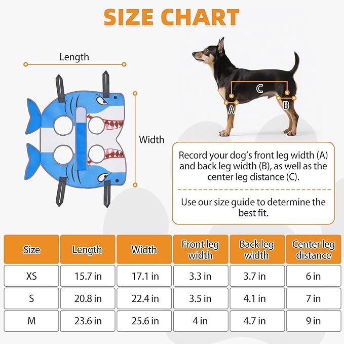 Dog Grooming Hammock for Small Dogs Cats, Cute Shark Design Dog Hanging Harness for Nail Trimming/Clipping, Pet Sling with Grooming Kit and Thick Neck Support & Strap Restraint Claw Care, S