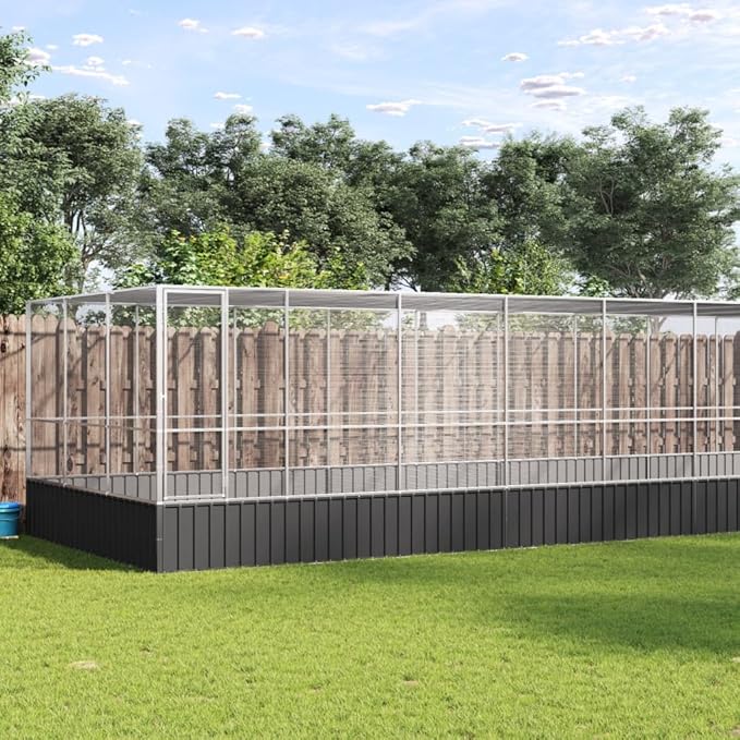 Large Metal Heavy Duty Walk-in Aviary Cage with Extension, Ample Activity Space Bird Cage with Lockable Door Also for Chickens and Rabbits, Silver 366.9"x120.9"x83.5" Steel,-526