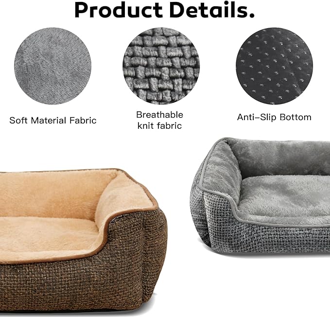 Dog Beds for Medium Small Large Dogs & Cats - Rectangle Orthopedic Washable Pet Bed with Non-Slip Bottom | Durable Calming Sofa for Indoor Cats & Puppies | Multiple Sizes & Breathable Design,Coffee,M